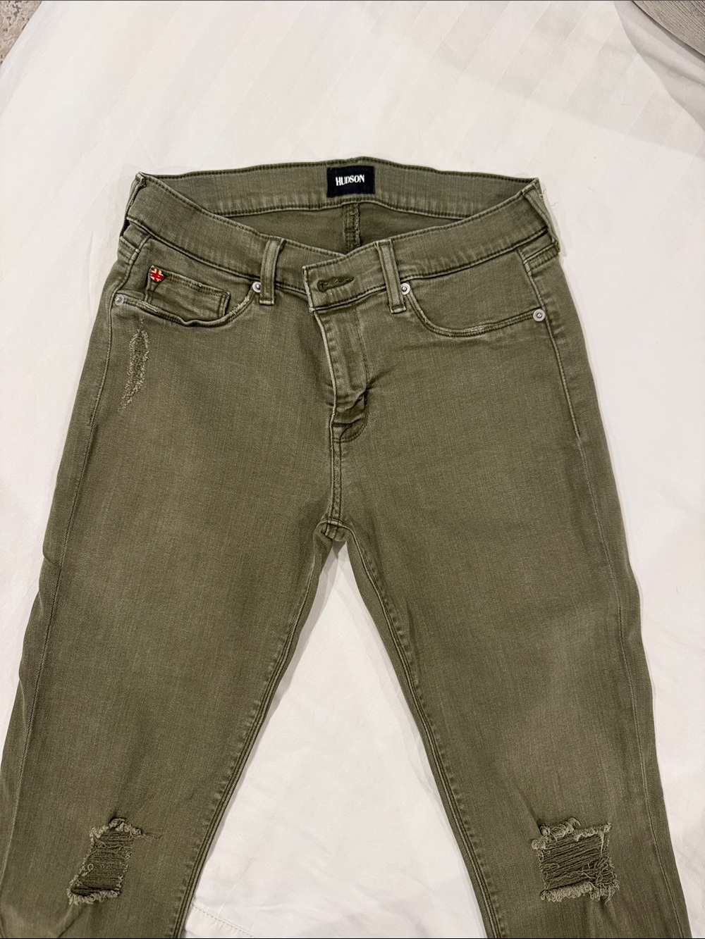 Hudson Jeans Olive Green Skinny with Distressed Knees